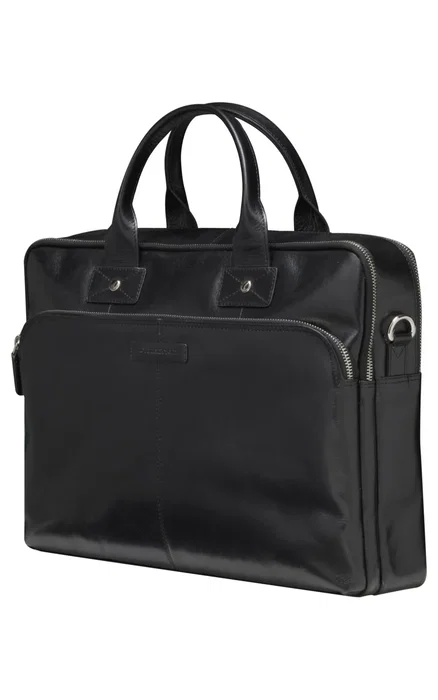 Dbramante1928 Kronborg Maletín para Portátil de 16 Pulgadas, Negro, Cuero, con Asa y Correa para Hombro, Bolsillo para Teléfono y Documentos