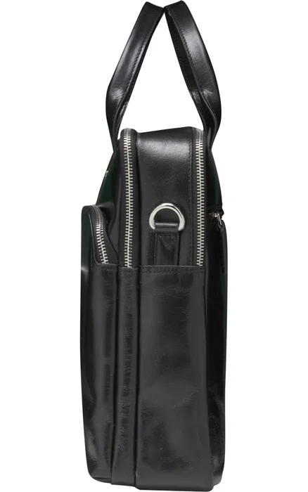 Dbramante1928 Kronborg Maletín para Portátil de 16 Pulgadas, Negro, Cuero, con Asa y Correa para Hombro, Bolsillo para Teléfono y Documentos