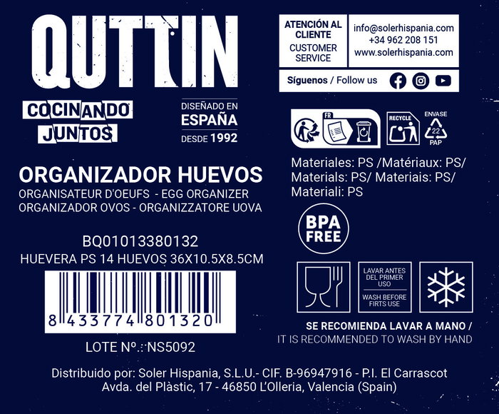 Quttin Huevera PS para 14 Huevos