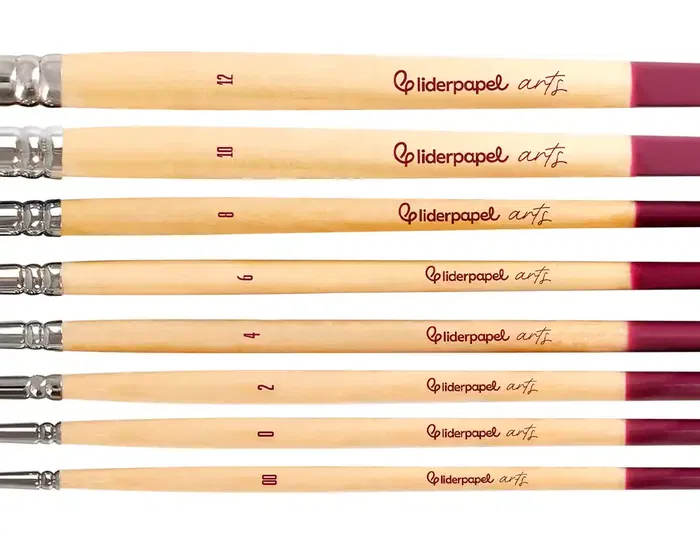 Liderpapel Pinceles de Acuarela Blister de 8 Unidades Surtidas con Pelo de Pony y Virola Cromada Certificado FSC