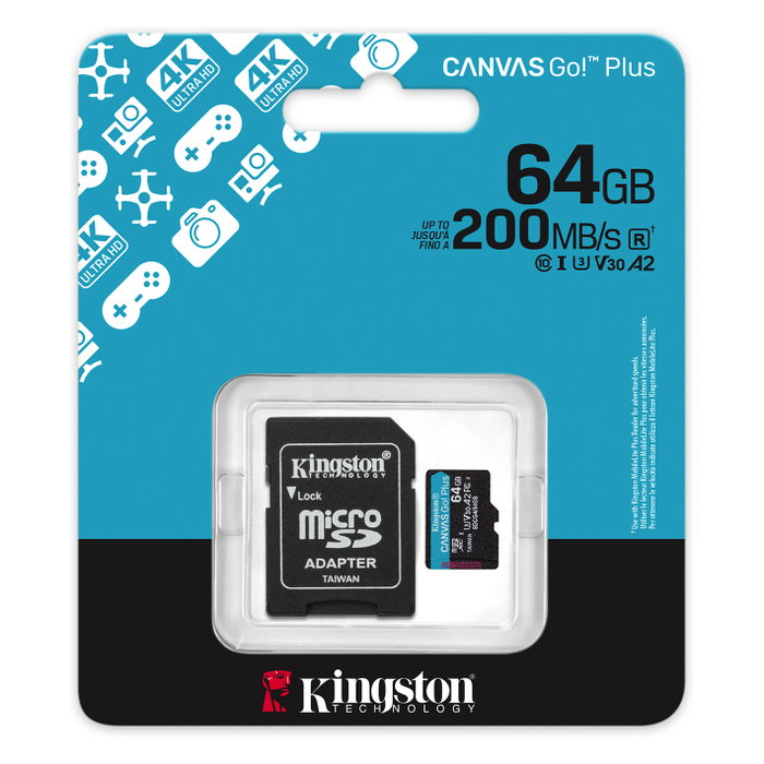 Kingston Canvas Go! Plus 64 GB microSDXC A2 U3 V30 con adaptador