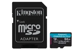 Kingston Canvas Go! Plus MicroSDXC 64GB UHS-I U3 V30 A2 Clase 10, velocidad lectura 200MB/s, para 4K, móviles, drones y cámaras deportivas, con adaptador SD