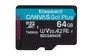 Kingston SDCG4/64GB MicroSD 64GB Clase 10 Canvas Go Plus 4 200MB/s U3 V30 A2 Negro/Turquesa