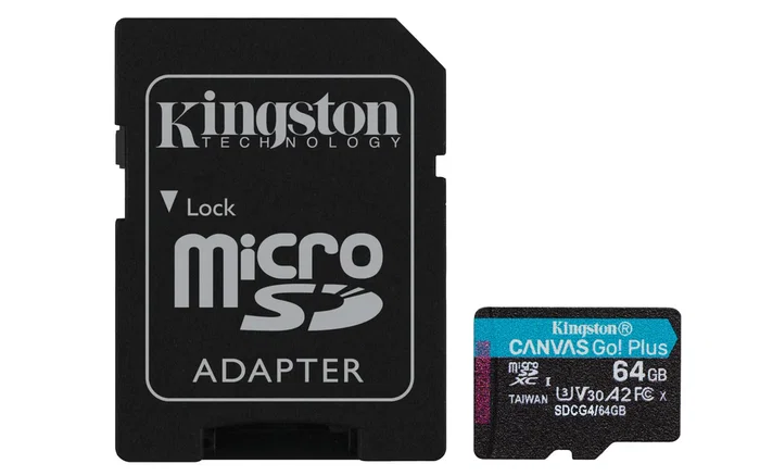 Kingston SDCG4/64GB MicroSD 64GB Clase 10 Canvas Go Plus 4 200MB/s U3 V30 A2 Negro/Turquesa