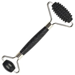 Cosmetic Club Masajeador Facial Jade Negro con Doble Rodillo Liso y con Bultos para Reafirmar y Alisar Todo Tipo de Piel