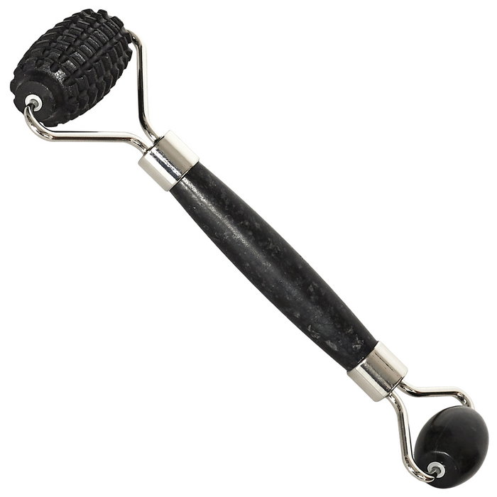 Cosmetic Club Masajeador Facial Jade Negro con Doble Rodillo Liso y con Bultos para Reafirmar y Alisar Todo Tipo de Piel