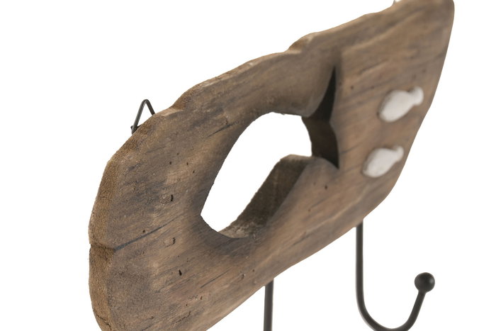 DKD Home Decor Perchero Blanco Natural Paulownia Metal 4.5 x 18 x 39 cm (4 Unidades)