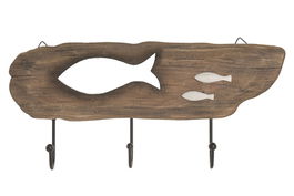 DKD Home Decor Perchero Blanco Natural Paulownia Metal 4.5 x 18 x 39 cm (4 Unidades)