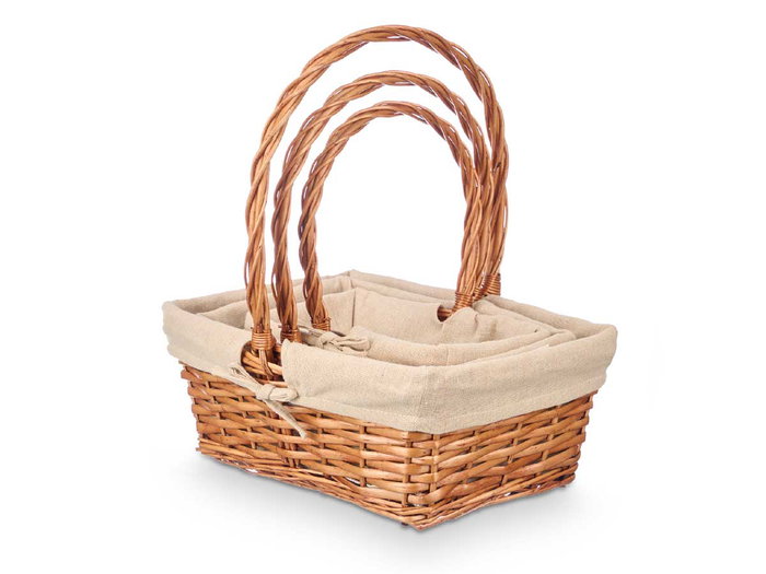 Kipit Set 3 Cestas Mimbre Rectangulares Naturales 36x39x29 cm (Set de 8)