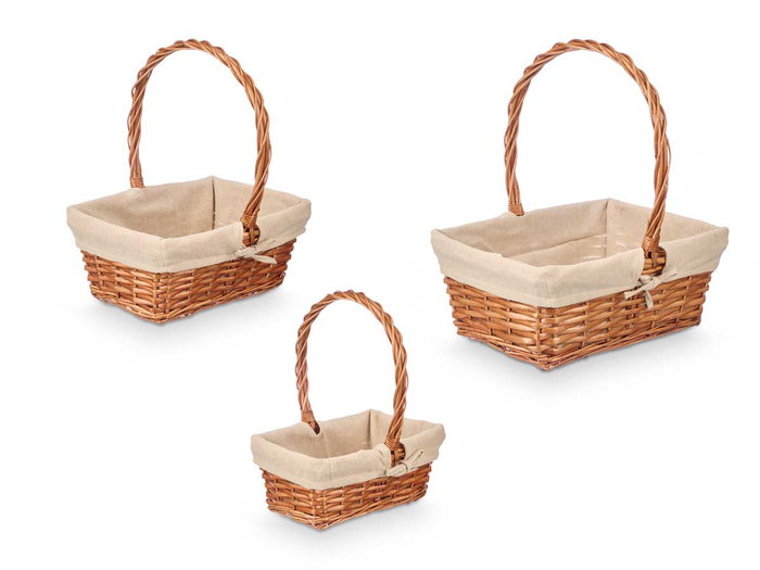 Kipit Set 3 Cestas Mimbre Rectangulares Naturales 36x39x29 cm (Set de 8)