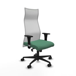 PIQUERAS Y CRESPO Sillón Albacete con mecanismo Sincro, Tela Verde esmeralda y Malla Blanca