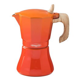 Oroley Cafetera de Aluminio Petra 9 Tazas Color Naranja - Apta para Inducción, Gas, Vitro y Eléctrica - Mango Baquelita Soft-Touch