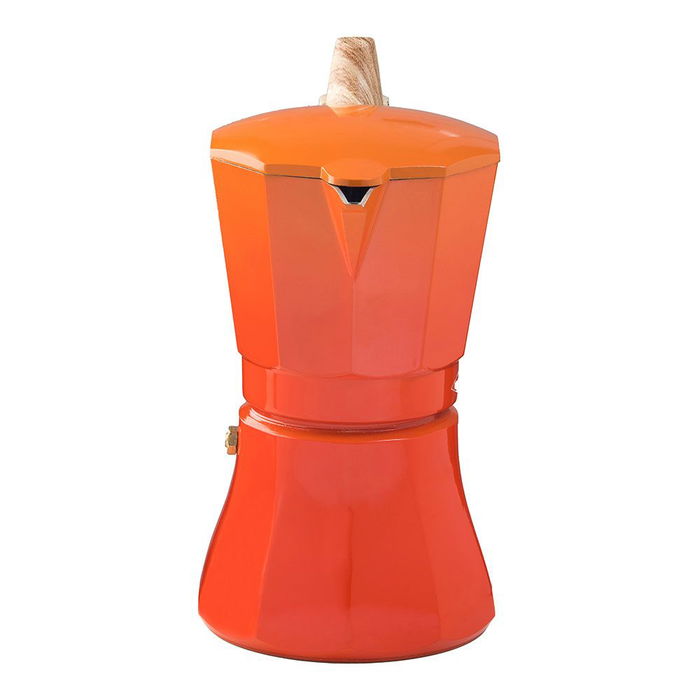 Oroley Cafetera de Aluminio Petra 9 Tazas Color Naranja - Apta para Inducción, Gas, Vitro y Eléctrica - Mango Baquelita Soft-Touch