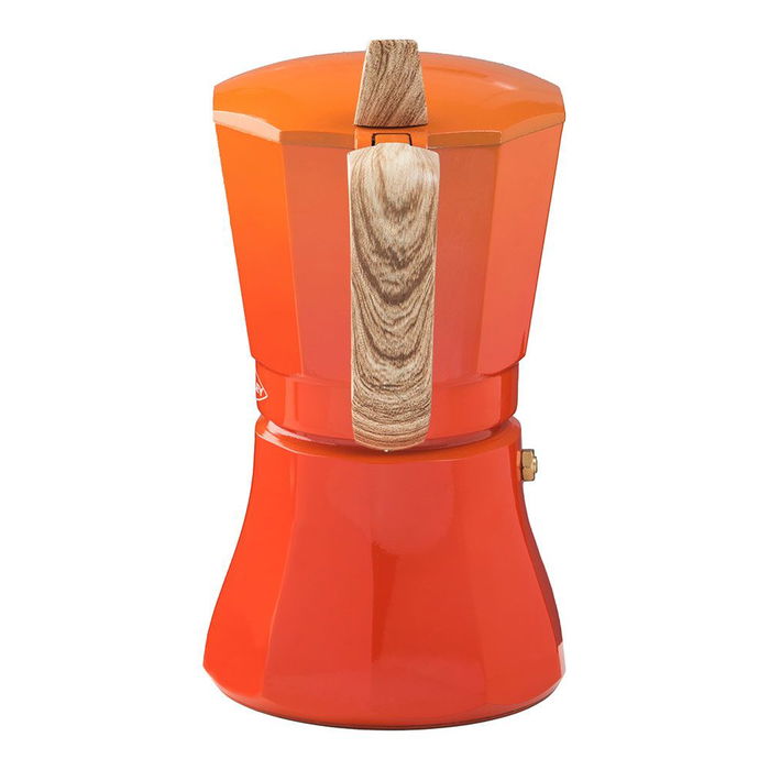 Oroley Cafetera de Aluminio Petra 9 Tazas Color Naranja - Apta para Inducción, Gas, Vitro y Eléctrica - Mango Baquelita Soft-Touch