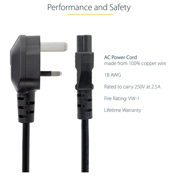 StarTech.com Cable de Alimentación para Portátil 1m BS1363 a C5 (Trébol/Mickey Mouse) 250V 2.5A - Cable de Poder UK para Cargador StarTech.com Cable de Alimentación para Portátil 1m BS1363 a C5 (Trébol/Mickey Mouse) 250V 2.5A - Cable de Poder UK para Cargador