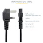 StarTech.com Cable de Alimentación para Portátil 1m BS1363 a C5 (Trébol/Mickey Mouse) 250V 2.5A - Cable de Poder UK para Cargador