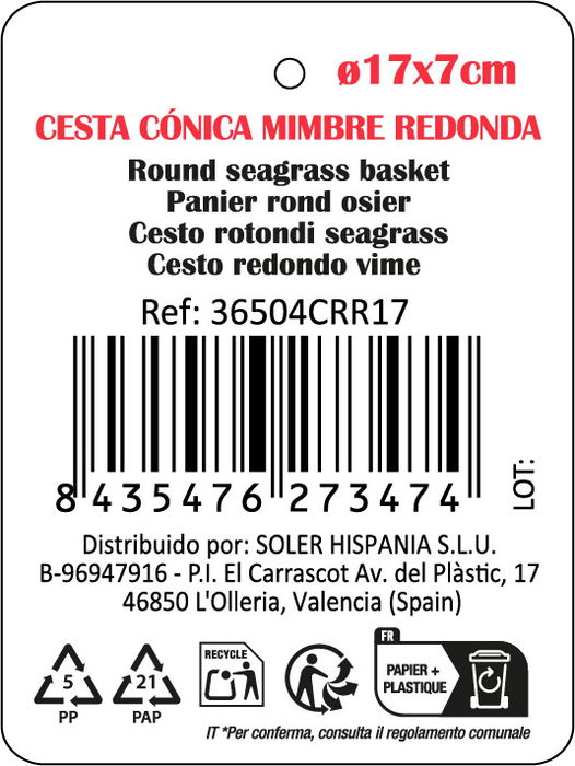 Privilege Cesta Cónica de Mimbre Redonda 17 cm x 7 cm (18 Unidades)
