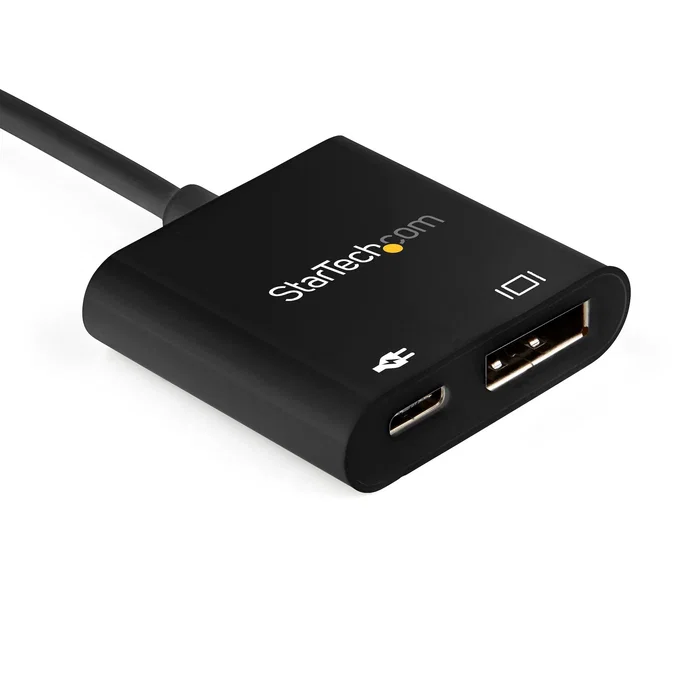 StarTech Adaptador CDP2DP14UCPB USB-C a DisplayPort 1.4 con Power Delivery 60W para Monitor 8K 60Hz/4K 120Hz, HDR, HBR3, Compatible con Thunderbolt 3, Negro