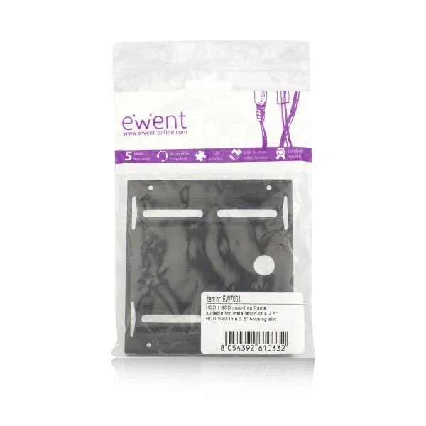 Ewent EW7001 Kit de Montaje para Disco Duro/SSD de 2.5 Pulgadas, Negro, Incluye Tornillos