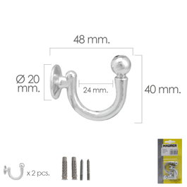 MAURER Gancho Cromado de 48 mm con tacos y tornillos (Blister 2 piezas)