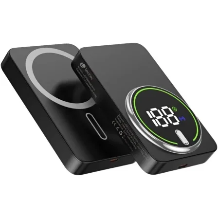Leotec LePow W20W10K Powerbank 10000mAh 20W Carga Inalámbrica Negro con Cable USB-C