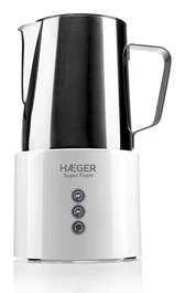 Haeger Super Foam Espumador de Leche Automático 3 en 1 - Caliente/Fría, 600W, Inalámbrico, Blanco/Acero Inoxidable, Ideal para Capuchino y Latte
