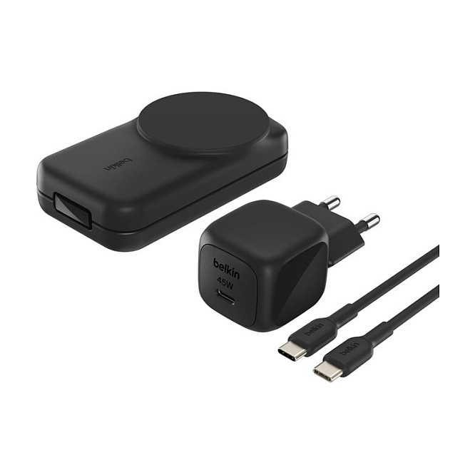 Belkin WIZ036kqBK - Cargador Inalámbrico 3 en 1 Belkin UltraCharge 25W Qi2 Magnético, para Smartphone, Reloj y Auriculares, USB-C 1.5 m, Negro, Plegable