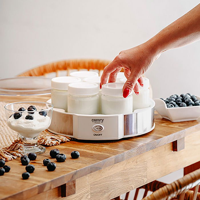 Camry Yogurtera CR4519 Blanca, 20W, 7 Tarros de Cristal 200ml c/u, Tapa Transparente, 42°C Constante, Ø24x11.5 cm Camry Yogurtera CR4519 Blanca, 20W, 7 Tarros de Cristal 200ml c/u, Tapa Transparente, 42°C Constante, Ø24x11.5 cm