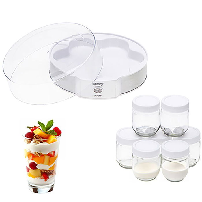 Camry Yogurtera CR4519 Blanca, 20W, 7 Tarros de Cristal 200ml c/u, Tapa Transparente, 42°C Constante, Ø24x11.5 cm Camry Yogurtera CR4519 Blanca, 20W, 7 Tarros de Cristal 200ml c/u, Tapa Transparente, 42°C Constante, Ø24x11.5 cm