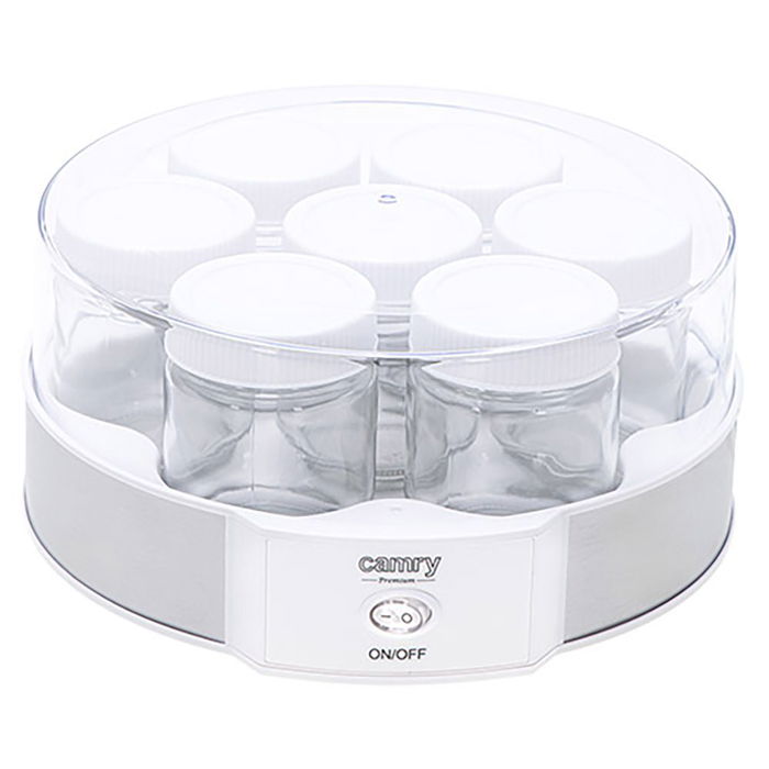 Camry Yogurtera CR4519 Blanca, 20W, 7 Tarros de Cristal 200ml c/u, Tapa Transparente, 42°C Constante, Ø24x11.5 cm Camry Yogurtera CR4519 Blanca, 20W, 7 Tarros de Cristal 200ml c/u, Tapa Transparente, 42°C Constante, Ø24x11.5 cm
