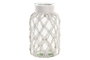 DKD Home Decor Jarrón Mediterráneo Transparente Blanco Cristal Algodón Red Macramé 14 x 14 x 26 cm (2 Unidades)