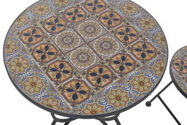 DKD Home Decor Mesa Terraza y Jardín Negra Multicolor Mosaico Hierro Piedra 60 x 71 x 60 cm Set 3 Piezas