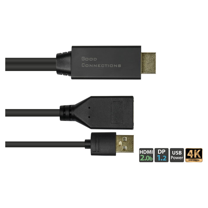 GoodConnections Alcasa HDMI-AD22 Adaptador HDMI a DisplayPort, 0,3m, HDMI 2.0b a DP 1.2, Macho-Hembra, 4K 60Hz