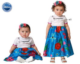 Disfraz de Vestido Floral Azul Temática Mexicana para Niña Bebé 6-12 Meses con Diadema