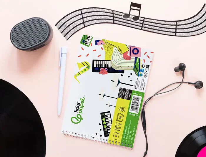 Liderpapel Bloc Música Combi Pentagrama 3mm con Anotaciones Cuadrícula 4mm Cuarto 20 Hojas 100g/m2 Apaisado