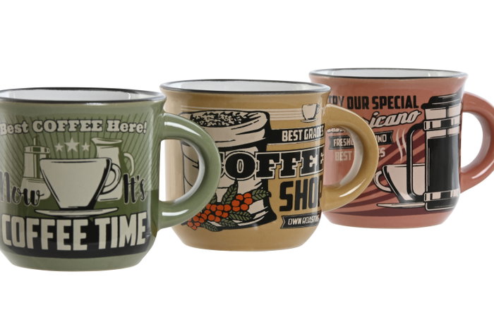 DKD Home Decor Tazas de Gres Vintage Surtidas 120ml