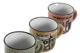 DKD Home Decor Taza Vintage Gres Verde Amarillo Coral 6.5 x 6.5 x 7 cm 120ml Apto Microondas Lavavajillas