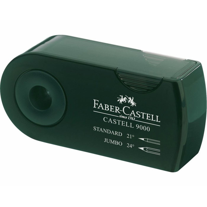 Faber-Castell Sacapuntas Doble 9000 Standard Jumbo con Funda y Depósito Verde