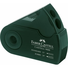 Faber-Castell Sacapuntas Doble 9000 Standard Jumbo con Funda y Depósito Verde