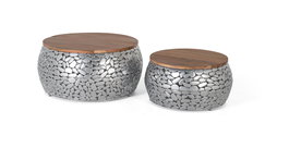 GINER Y COLOMER Lote de 2 Mesas de Centro con Madera de Mango y Aluminio Natural