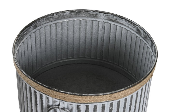 DKD Home Decor Macetero Vintage Set de 3 de Metal y Cuerda, tonos Gris y Marrón, ideales para plantas y decoración, 38x38x21 cm