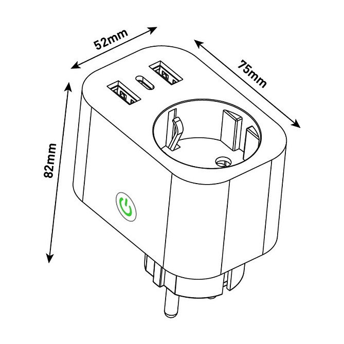 ENTAC Adaptador de enchufe WIFI con 1 toma y 3 puertos USB (2x USB-A/1x USB-C)
