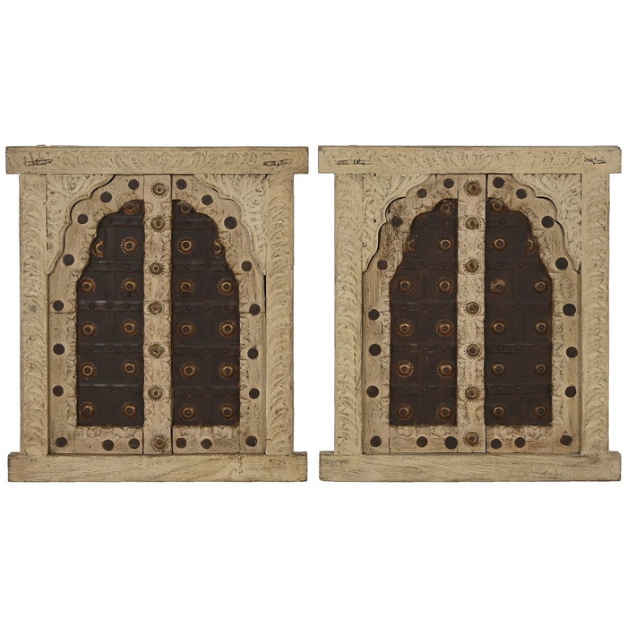 DKD Home Decor Decoración de Pared Ventana en Teca y Hierro Beige