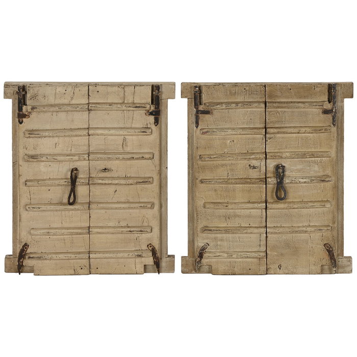 DKD Home Decor Decoración de Pared Ventana en Teca y Hierro Beige