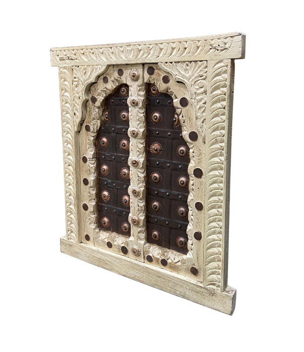 DKD Home Decor Decoración de Pared Ventana en Teca y Hierro Beige