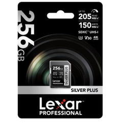 Lexar LSDSIPL256G-BNNNG Tarjeta SDXC Profesional Silver Plus 256GB UHS-I, Clase 10 V60 U3, 205MB/s Lectura, 150MB/s Escritura