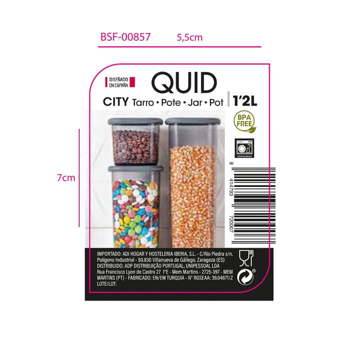 Tarro Plástico City Quid 1200 mL-10,4x16,3 cm