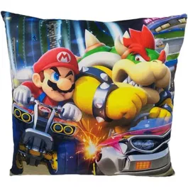 Mario Bros Cojín Doble Cara Cuadrado Mario vs Bowser Microfibra 40 x 40 cm