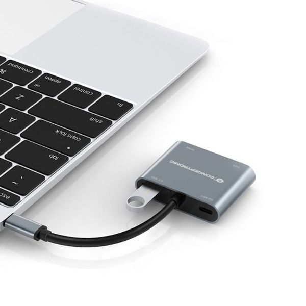 Conceptronic Donn16 Hub USB-C Multipuerto, 4 en 1 con HDMI 4K, VGA, USB-C PD 100W y USB 3.0 - Adaptador Docking para Laptop