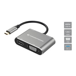 Conceptronic DONN16GR Hub Usb Tipo C 4 en 1 a HDMI, VGA, USB-C PD 100W, USB 3.0